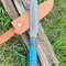 Hand Forged Damascus Hunting Knife With Blue Resin Handle And Brass Guard Unique Collectors Blade F 1