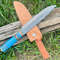 Hand Forged Damascus Hunting Knife With Blue Resin Handle And Brass Guard Unique Collectors Blade F 0