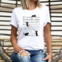 cat and music notes shirt, funny musician tshirt, cat and music lover t shirt, cat playing music note t-shirt