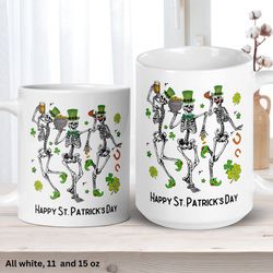 st patricks day, mug, coffee mug, saint patricks day gifts, st. patrick, dancing skeletons, skeleton gift