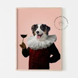Renaissance Dog Portrait from Photo, funny custom pet portrait, Royal Pet Print, Pet Wall Art, Dog Art Regal Pet Portrai