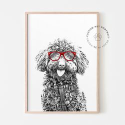 Personalized pet portrait, Dog with glasses, children's room decor, Cat with glasses, Baby room poster, custom pet art,