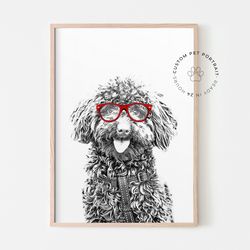 personalized pet portrait, dog with glasses, children's room decor, cat with glasses, baby room poster, custom pet art,