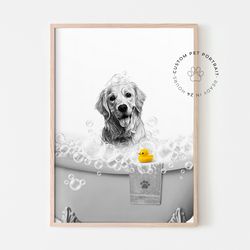 custom pet bathroom, customislze dog bathtub, bathroom wall art, custom pet portrait from photo, personalized dog