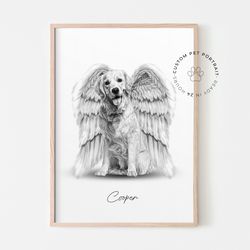 Pet Loss Memorial Portrait From Photo, Loss Of Pet, Pet Loss Sympathy Gift, dog with Angel Wings, Minimalist Dog Loss Dr