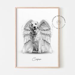 pet loss memorial portrait from photo, loss of pet, pet loss sympathy gift, dog with angel wings, minimalist dog loss dr