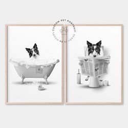 Personalized bathroom decor, dog reading newspaper, Pet in Bathtub, Animal in Tub, Bathroom art, Kids Bathroom Wall Art
