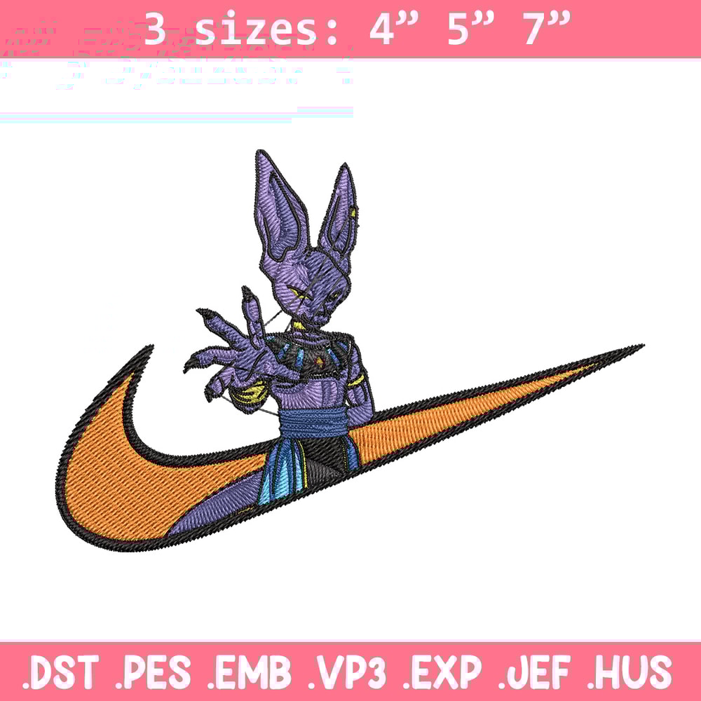 Beerus x nike Embroidery Design, Dragonball Embroidery, Embroidery File, Nike Embroidery, Anime shirt, Digital download.jpg