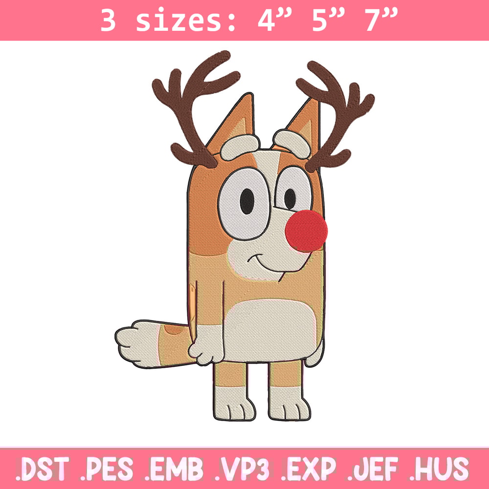 Bingo reineer Embroidery Design, Bluey Embroidery, Embroidery File, Chrismas Embroidery, Anime shirt, Digital download.jpg