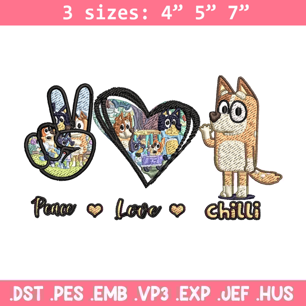 Bluey Peace Love bandit Embroidery design, Bluey cartoon Embroidery, cartoon design, Embroidery File, Instant download.jpg