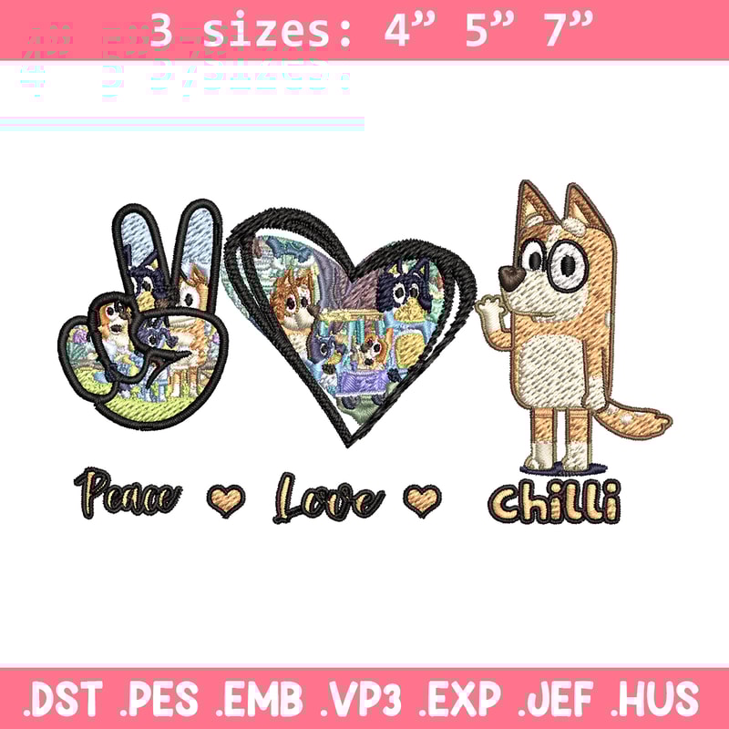 Bluey Peace Love bandit Embroidery design, Bluey cartoon Embroidery, cartoon design, Embroidery File, Instant download.jpg