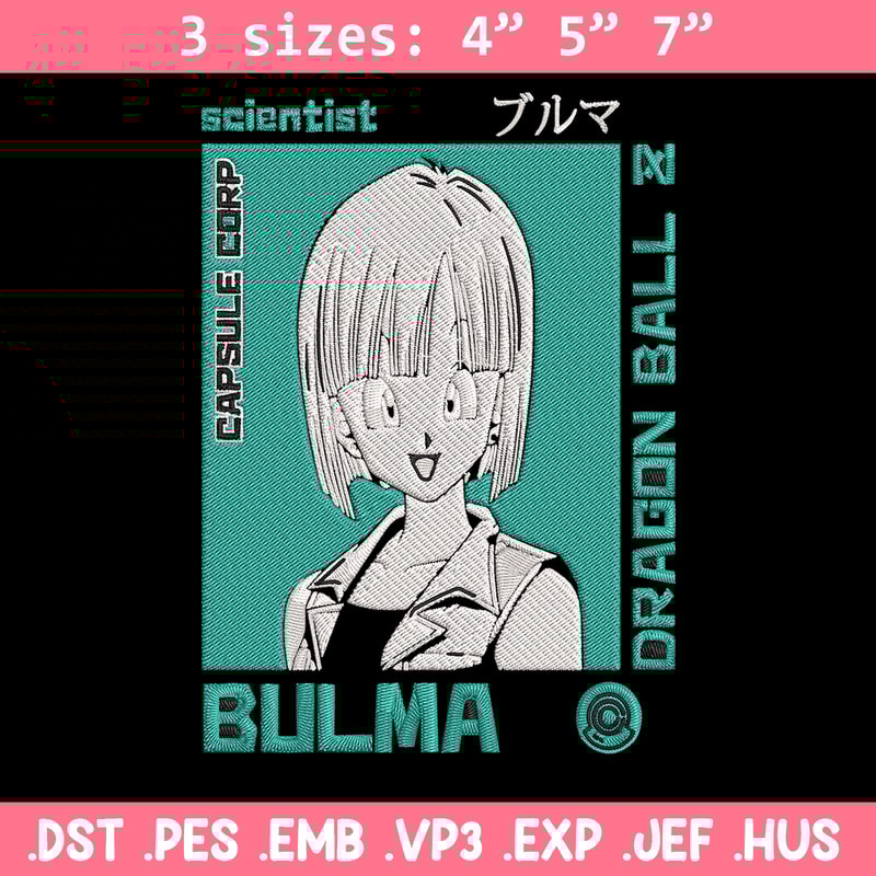 Bulma poster Embroidery Design, Dragonball Embroidery, Embroidery File, Anime Embroidery, Anime shirt, Digital download..jpg
