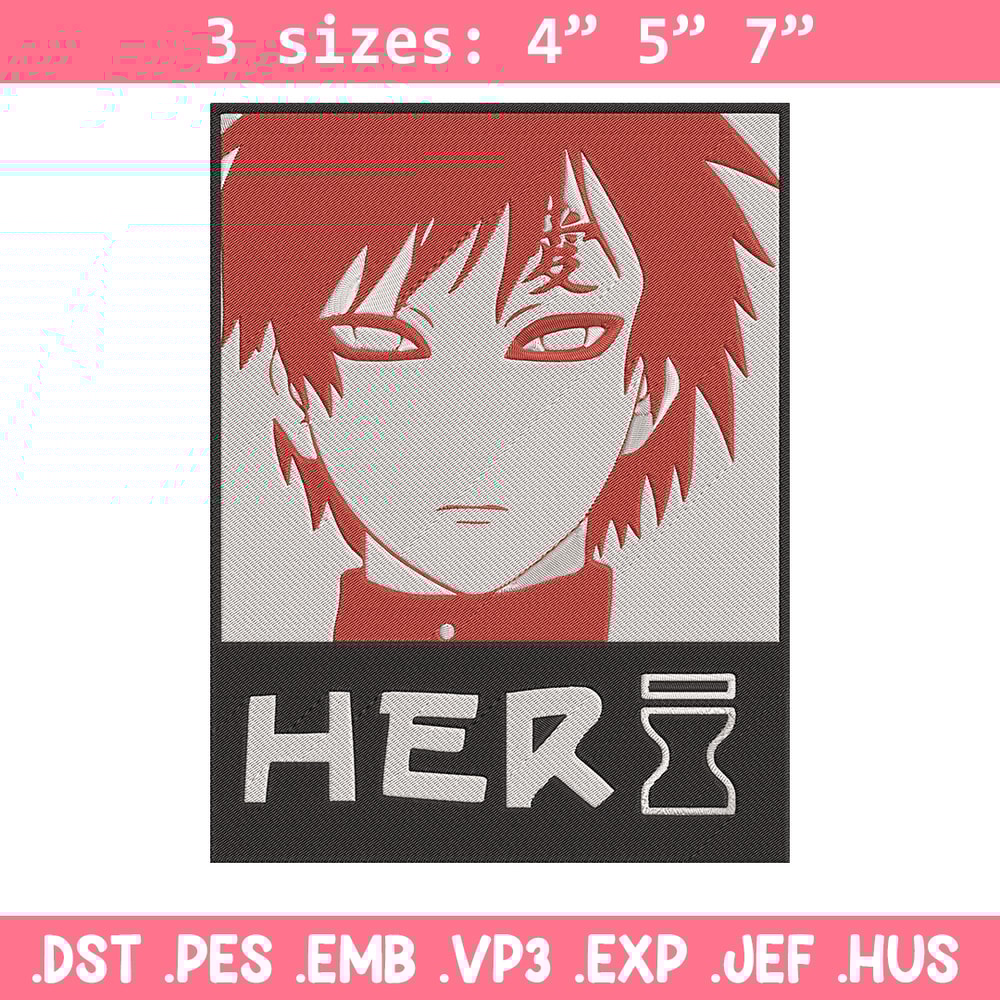 Gaara poster Embroidery Design, Naruto Embroidery, Embroidery File, Anime Embroidery, Anime shirt, Digital download.jpg