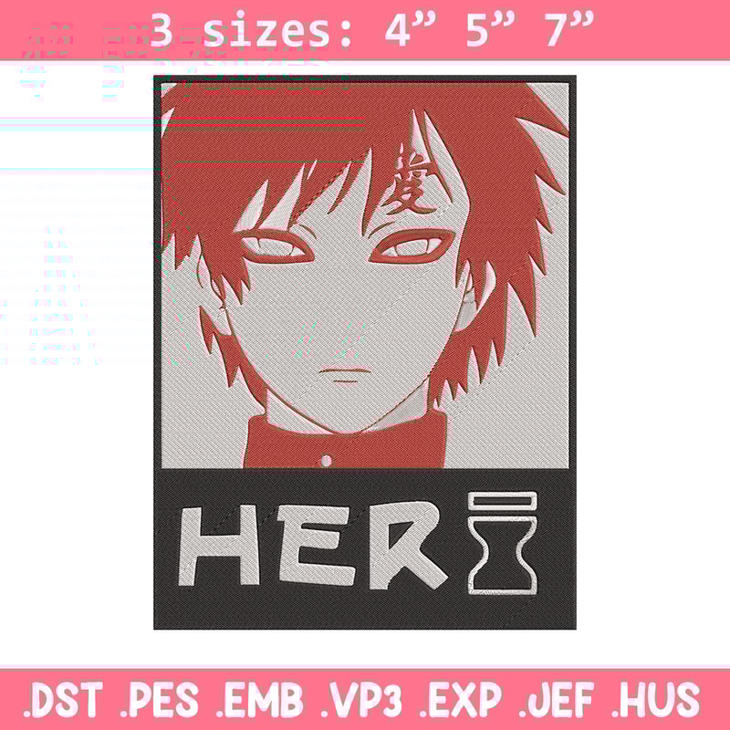 Gaara poster Embroidery Design, Naruto Embroidery, Embroidery File, Anime Embroidery, Anime shirt, Digital download.jpg