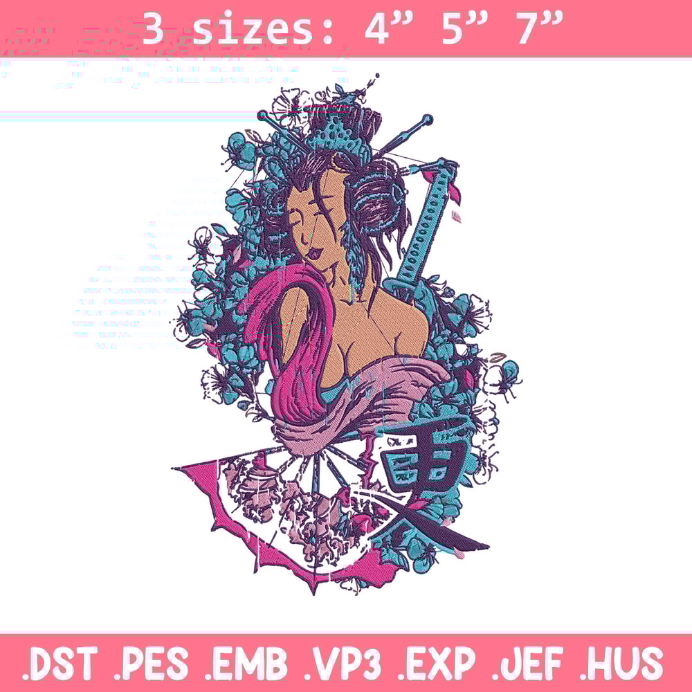 Geisha poster Embroidery Design, Geisha Embroidery, Embroidery File, Anime Embroidery, Anime shirt, Digital download.jpg