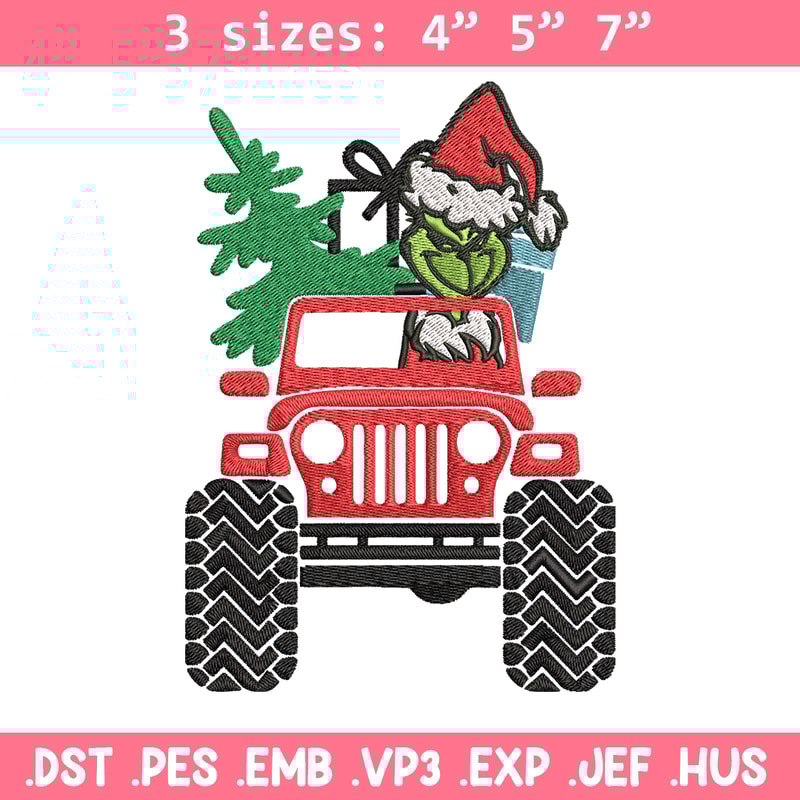 Grinch Jeep Christmas Embroidery design, Grinch Christmas Embroidery, logo design, Embroidery File, Digital download..jpg