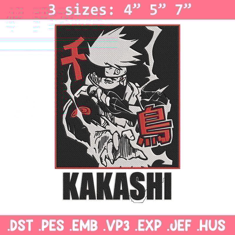 Hatake Kakashi Embroidery Design, Naruto Embroidery, Embroidery File, Anime Embroidery, Anime shirt, Digital download.jpg