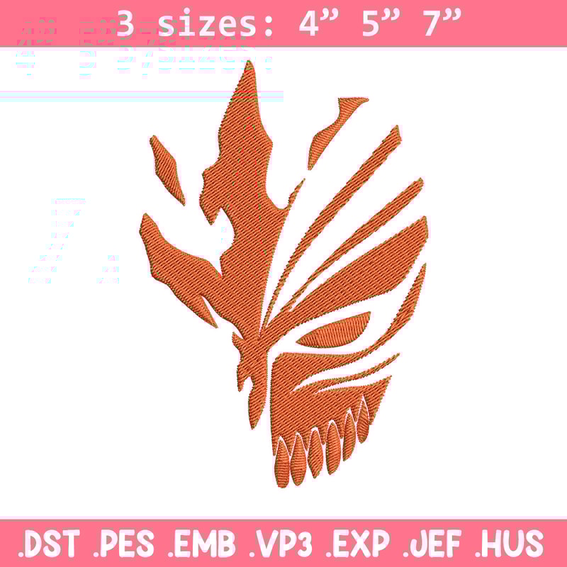 Ichigo mask Embroidery Design, Bleach Embroidery, Embroidery File, Anime Embroidery, Anime shirt, Digital download.jpg