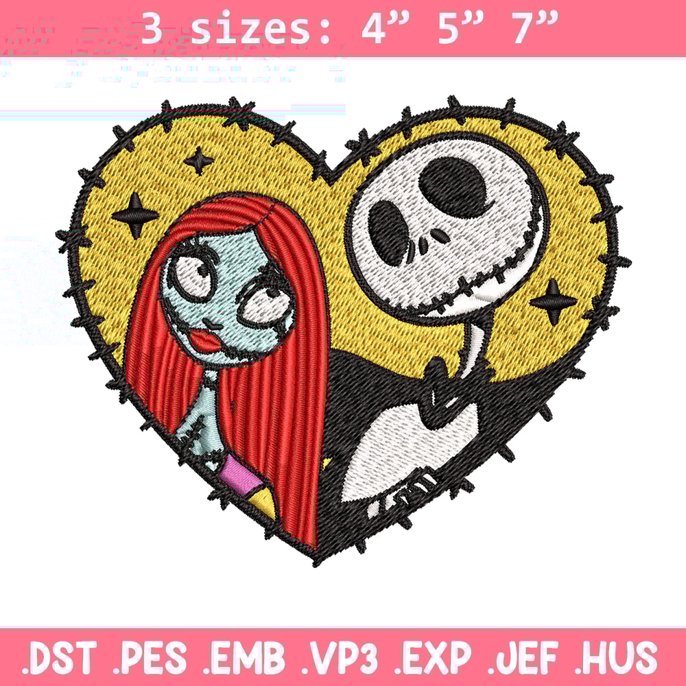 Jack and Sally in Heart Embroidery design, Horror Embroidery, horror design, Embroidery File, Digital download..jpg