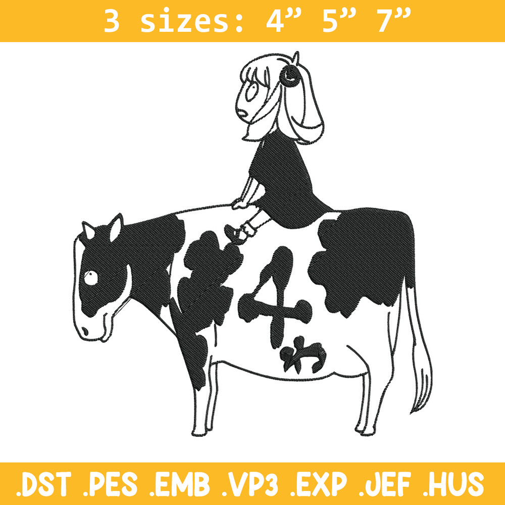 Anya riding a cow Embroidery Design, Spy x family Embroidery, Embroidery File, Anime Embroidery, Digital download.jpg