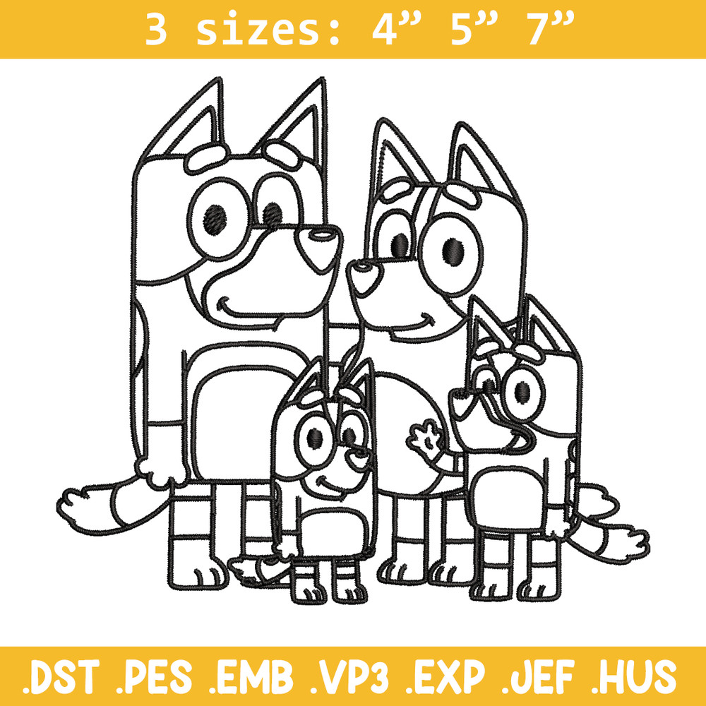 Bluey family Coloring Pages Embroidery, Bluey cartoon Embroidery, Embroidery File, cartoon design, Digital download..jpg