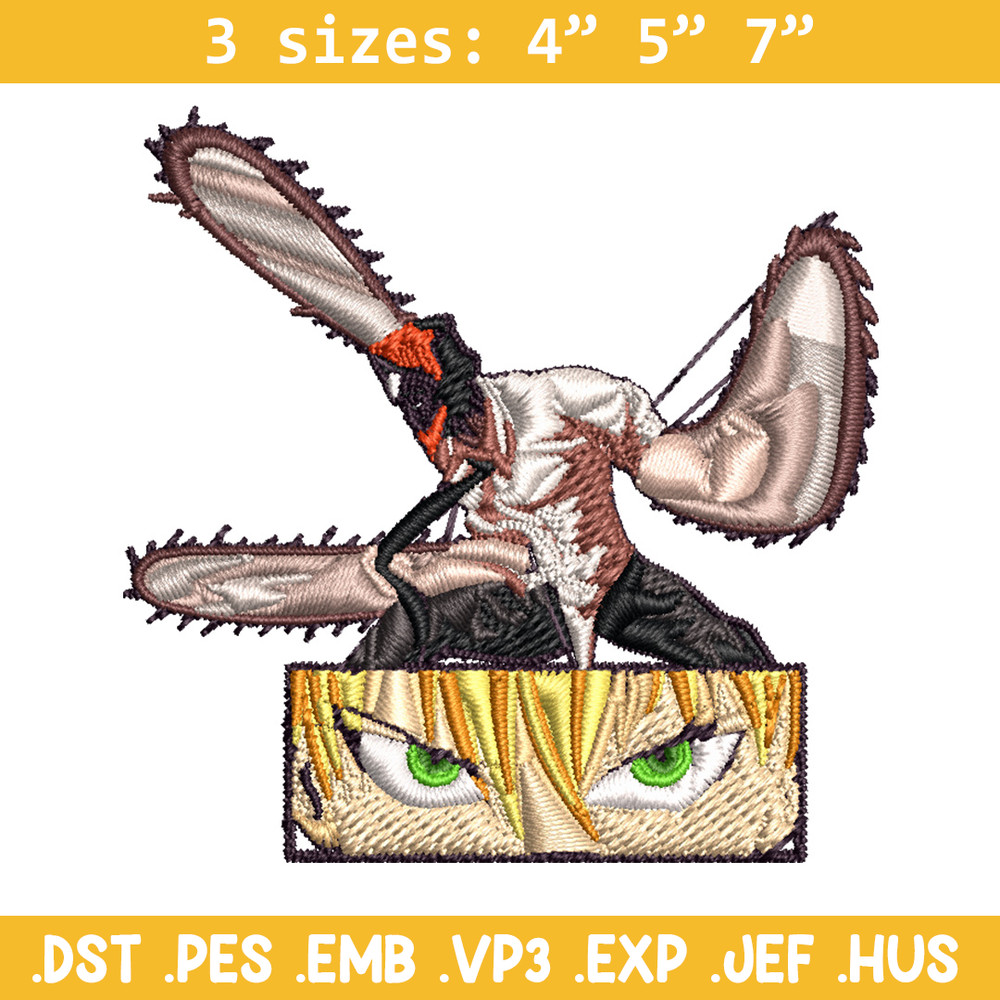 Chainsaw Embroidery Design, Chainsaw man Embroidery, Embroidery File, Anime Embroidery, Anime shirt, Digital download.jpg