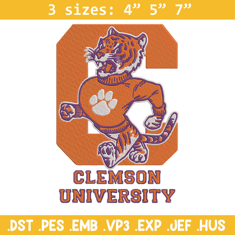 Clemson University logo embroidery design, College embroidery, Sport embroidery, logo sport embroidery,Embroidery design.jpg
