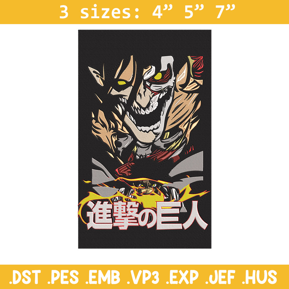 Eren poster Embroidery Design, Aot Embroidery, Embroidery File, Anime Embroidery, Anime shirt, Digital download..jpg