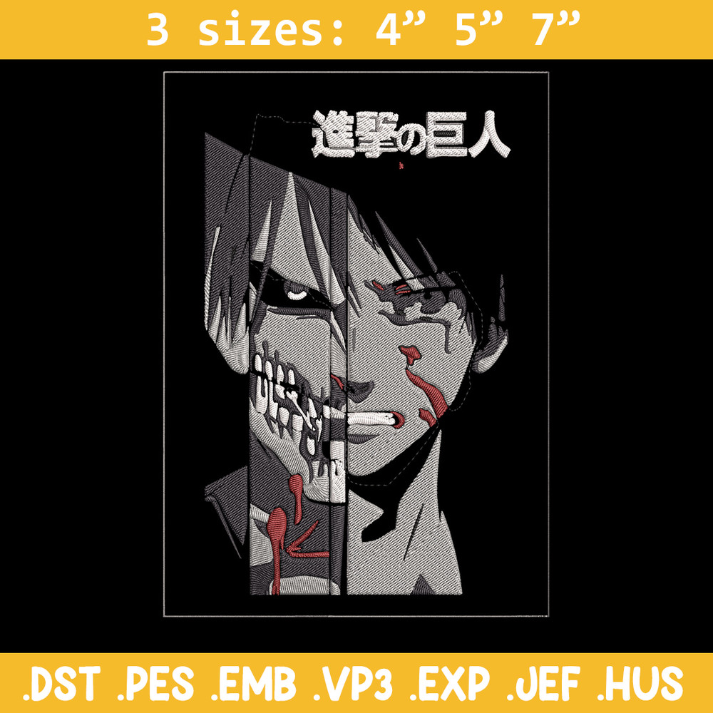 Eren Yeager Embroidery Design, Aot Embroidery, Embroidery File, Anime Embroidery, Anime shirt, Digital download.jpg