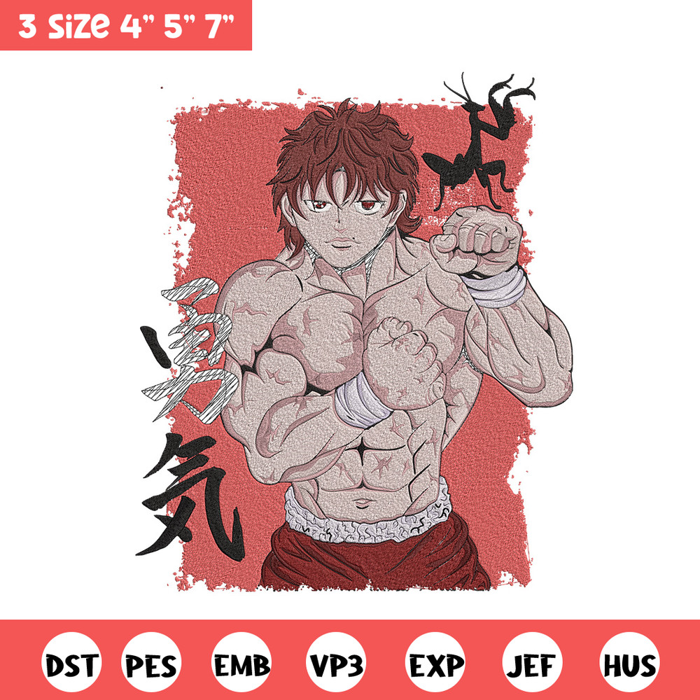 Baki poster Embroidery Design, Baki Embroidery, Embroidery File, Anime Embroidery, Anime shirt, Digital download.jpg