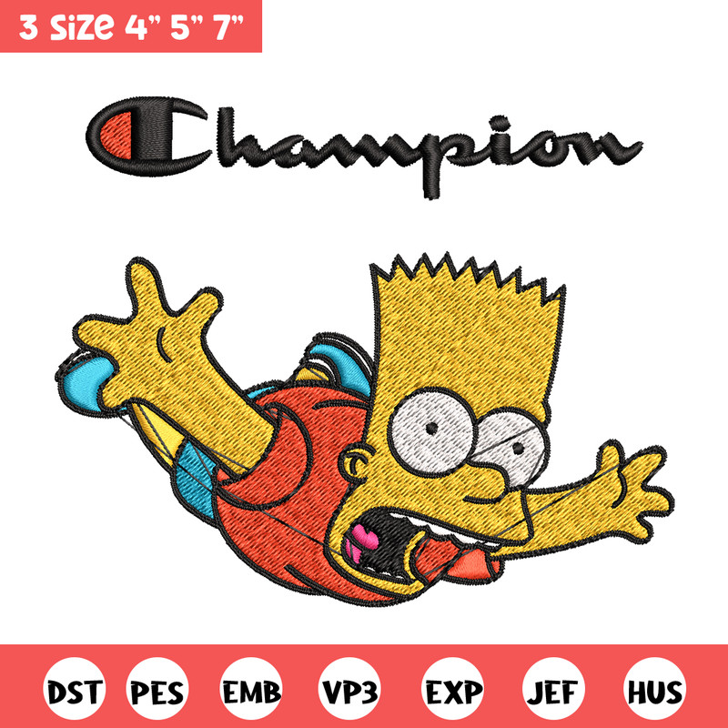 Bart Simpson Champion Embroidery design, Simpson Embroidery, cartoon design, Embroidery File, Instant download..jpg