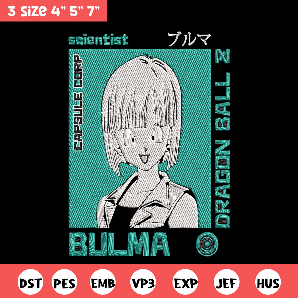 Bulma poster Embroidery Design, Dragonball Embroidery, Embroidery File, Anime Embroidery, Anime shirt, Digital download..jpg