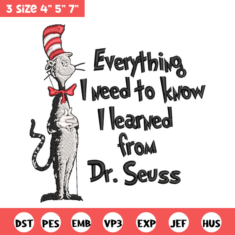 Everything I Need To Know I Learned From Embroidery Design, Dr Seuss Embroidery, Embroidery File, Digital download..jpg