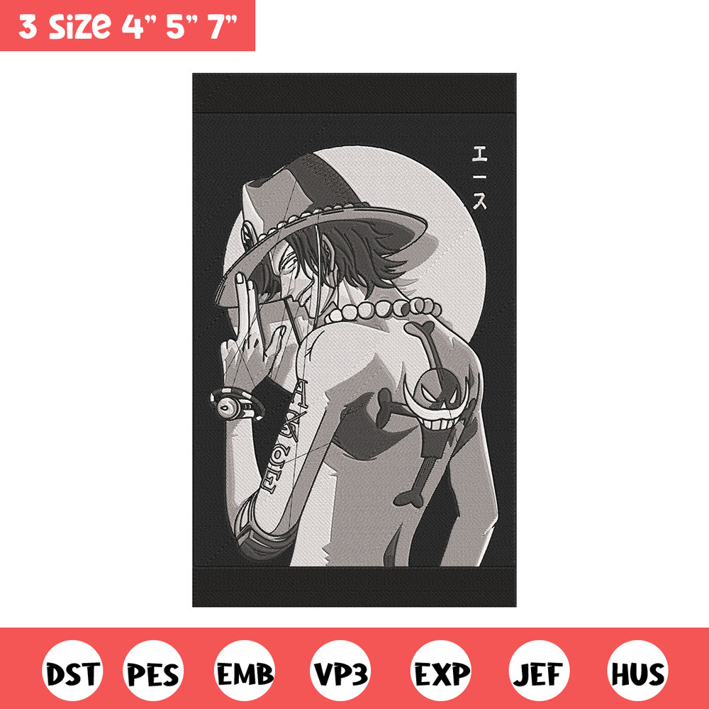 Ace poster Embroidery Design, One piece Embroidery, Embroidery File, Anime Embroidery, Anime shirt, Digital download.jpg
