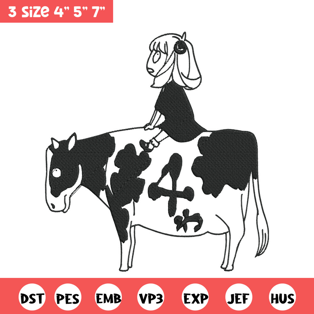 Anya riding a cow Embroidery Design, Spy x family Embroidery, Embroidery File, Anime Embroidery, Digital download.jpg