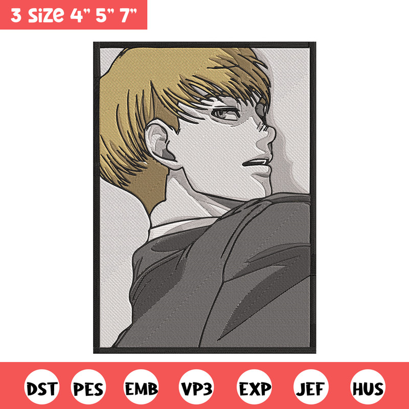 Armin poster Embroidery Design, Aot Embroidery, Embroidery File, Anime Embroidery, Anime shirt, Digital download.jpg