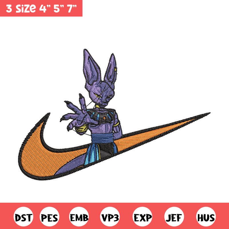 Beerus x nike Embroidery Design, Dragonball Embroidery, Embroidery File, Nike Embroidery, Anime shirt, Digital download.jpg