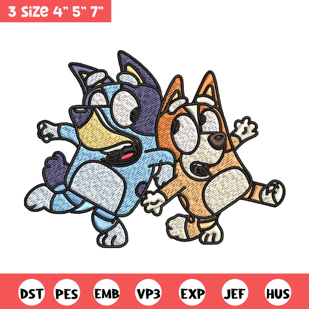 Bingo and Bluey Embroidery, Bluey Embroidery, Embroidery File, cartoon design, cartoon shirt, Digital download..jpg