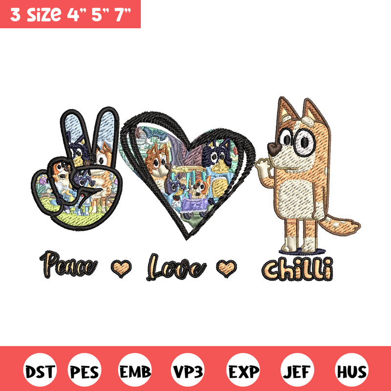 Bluey Peace Love bandit Embroidery design, Bluey cartoon Embroidery, cartoon design, Embroidery File, Instant download.jpg