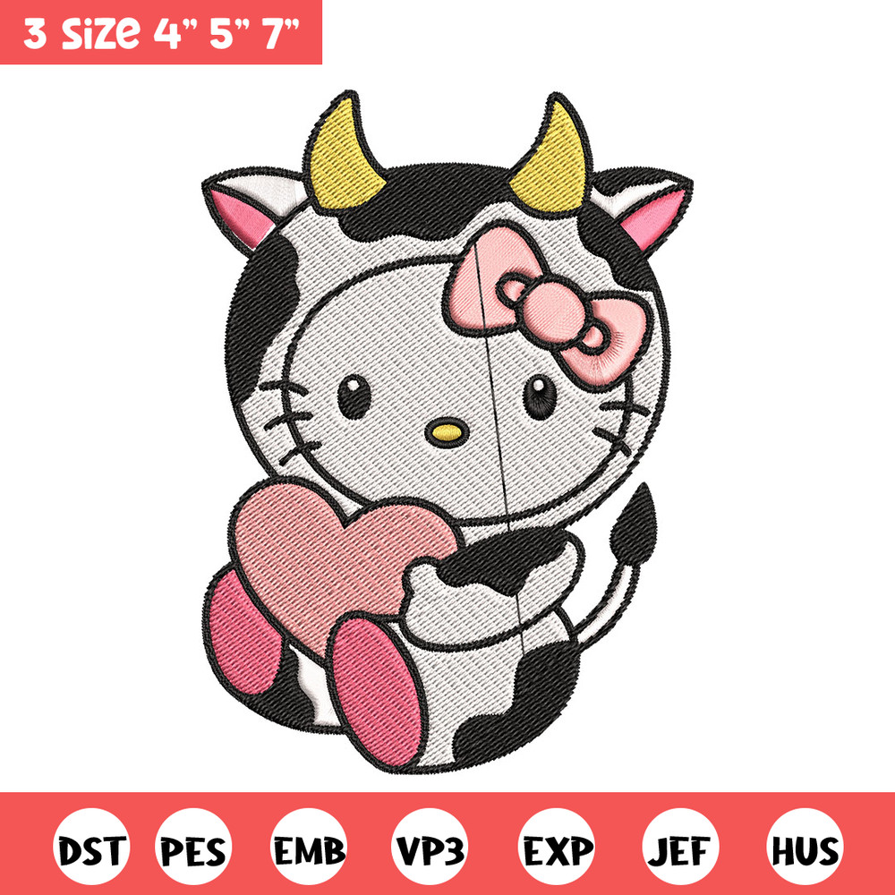 Cow Hello Kitty With Heart Embroidery Design, Hello Kitty Embroidery, Embroidery File, Cartoon shirt, Digital download..jpg