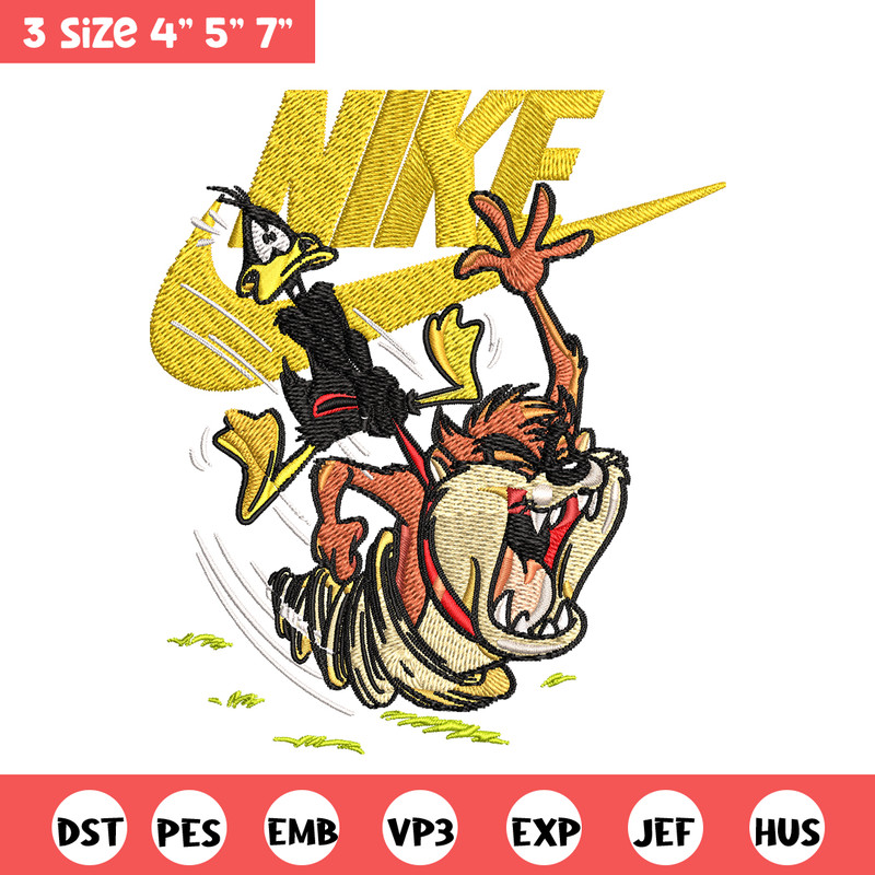 Duffy and Taz Nike Embroidery design, cartoon Embroidery, Nike design, Embroidery file, logo shirt, Instant download..jpg