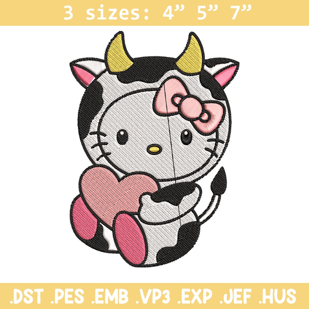 Cow Hello Kitty With Heart Embroidery Design, Hello Kitty Embroidery, Embroidery File, Cartoon shirt, Digital download..jpg