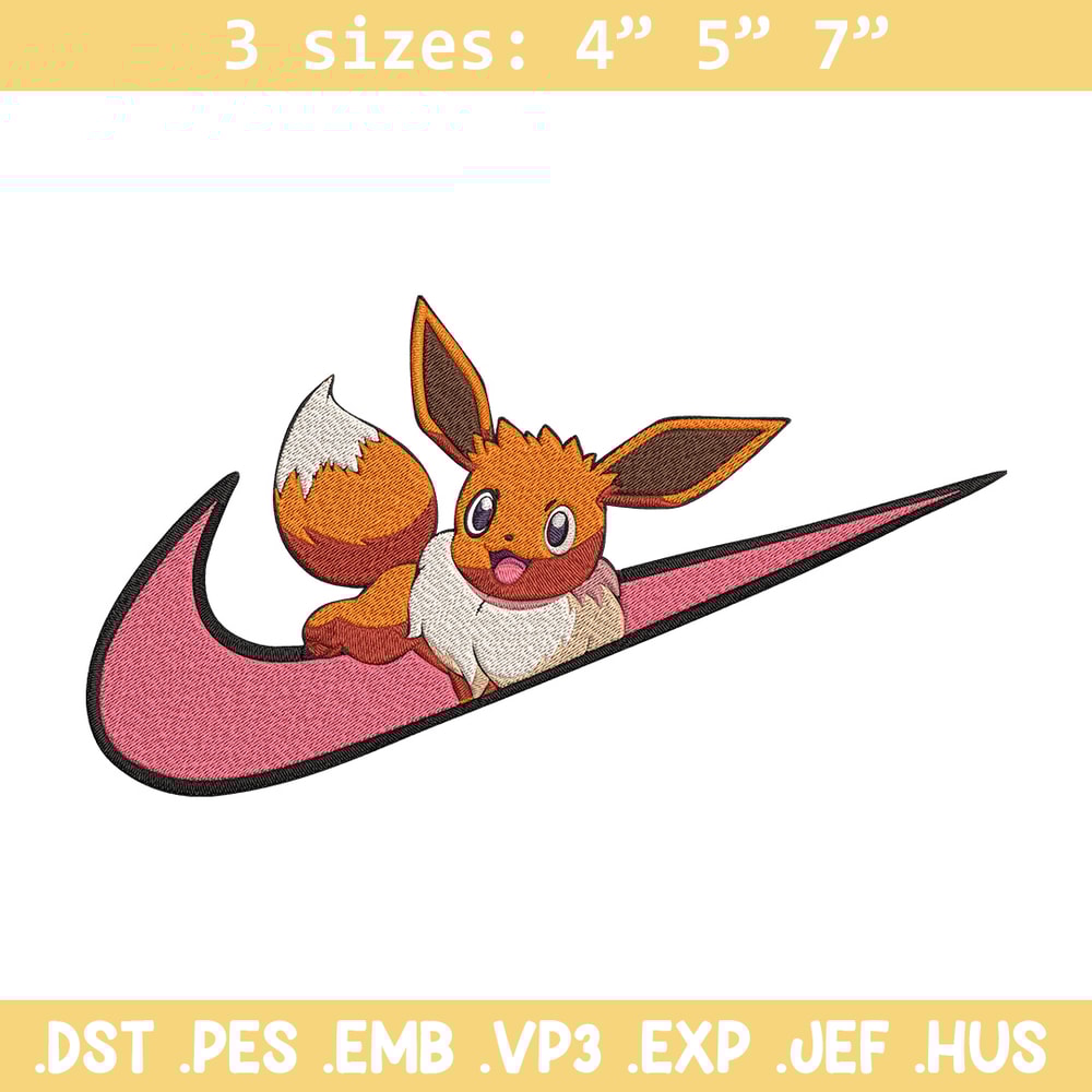 Eevee x nike Embroidery Design, Pokemon Embroidery, Embroidery File, Nike Embroidery, Anime shirt, Digital download.jpg