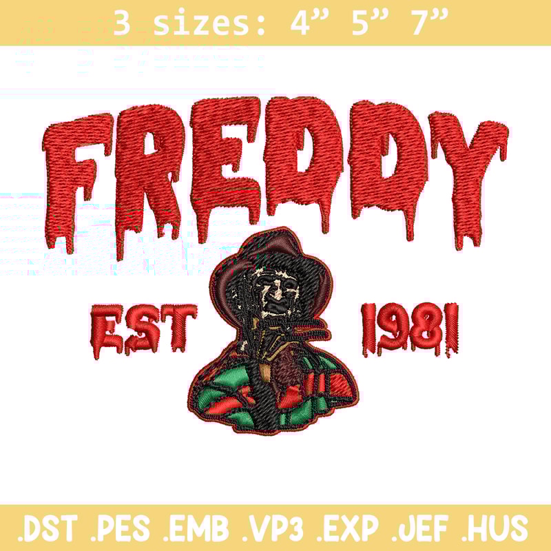 Freddy Krueger Embroidery design, Freddy horror Embroidery, Embroidery File, horror design, Digital download..jpg