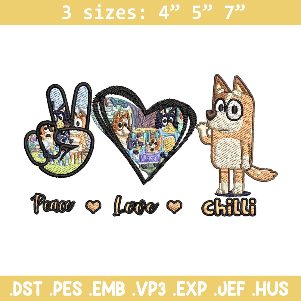 Bluey Peace Love bandit Embroidery design, Bluey cartoon Embroidery, cartoon design, Embroidery File, Instant download.jpg