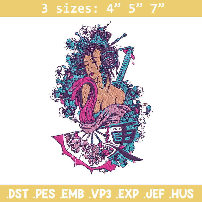 Geisha poster Embroidery Design, Geisha Embroidery, Embroidery File, Anime Embroidery, Anime shirt, Digital download.jpg