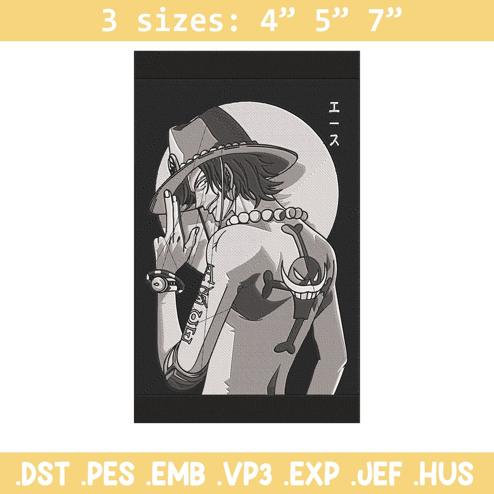 Ace poster Embroidery Design, One piece Embroidery, Embroidery File, Anime Embroidery, Anime shirt, Digital download.jpg