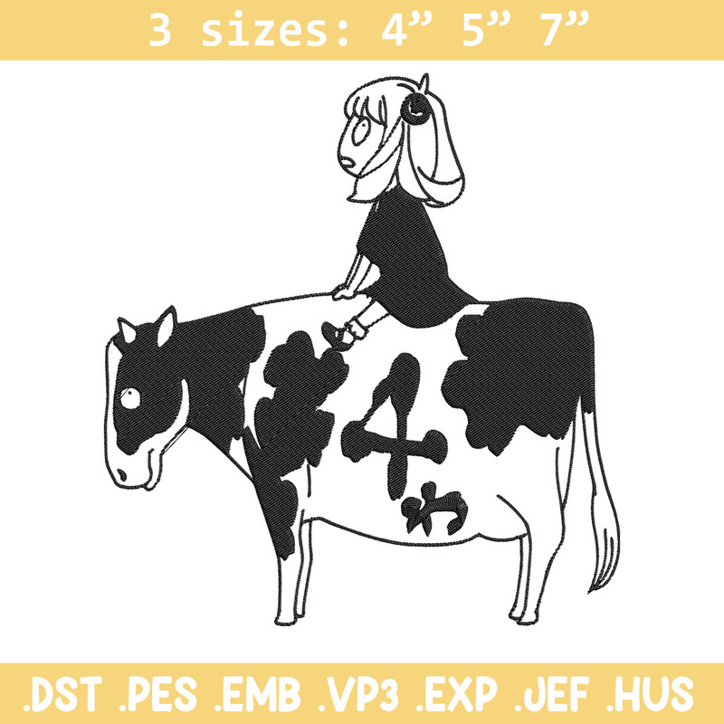 Anya riding a cow Embroidery Design, Spy x family Embroidery, Embroidery File, Anime Embroidery, Digital download.jpg