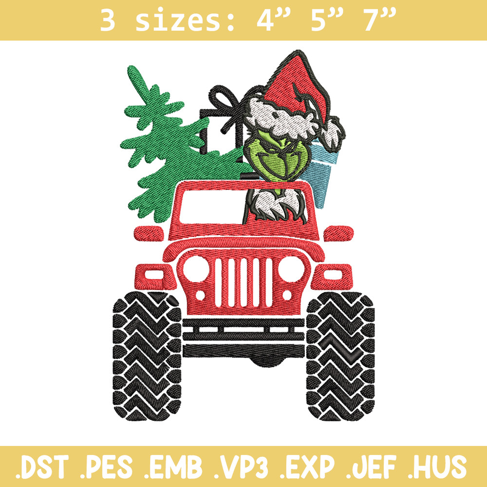 Grinch Jeep Christmas Embroidery design, Grinch Christmas Embroidery, logo design, Embroidery File, Digital download..jpg