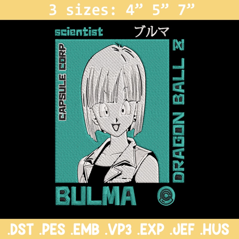 Bulma poster Embroidery Design, Dragonball Embroidery, Embroidery File, Anime Embroidery, Anime shirt, Digital download..jpg